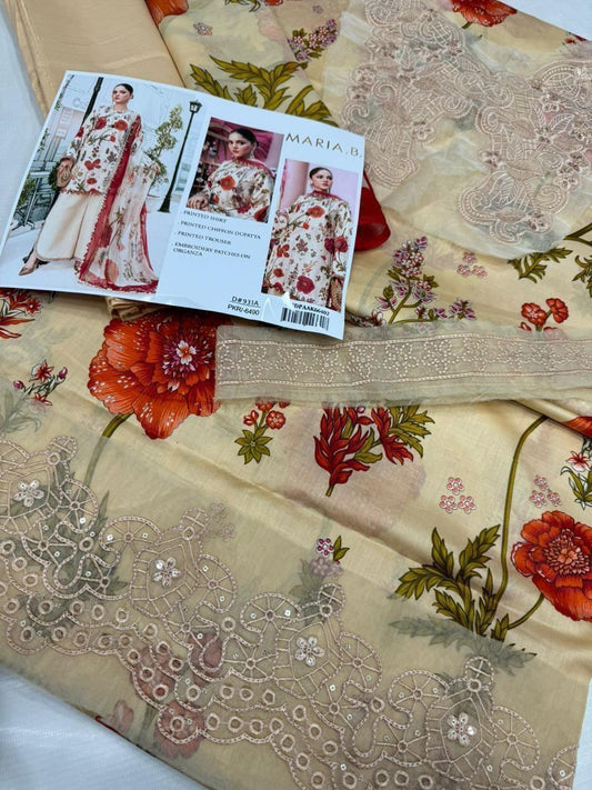 Maria B. LAWN Digital Print 3pc With Patches