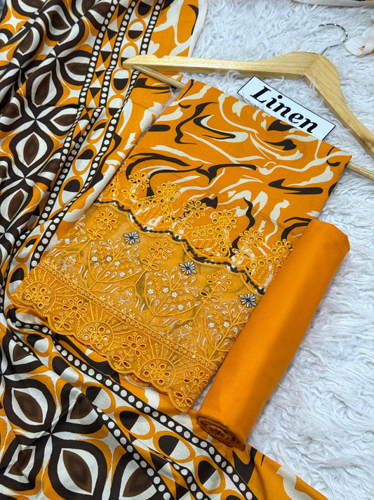 LINEN 3pc Daman Embroidered