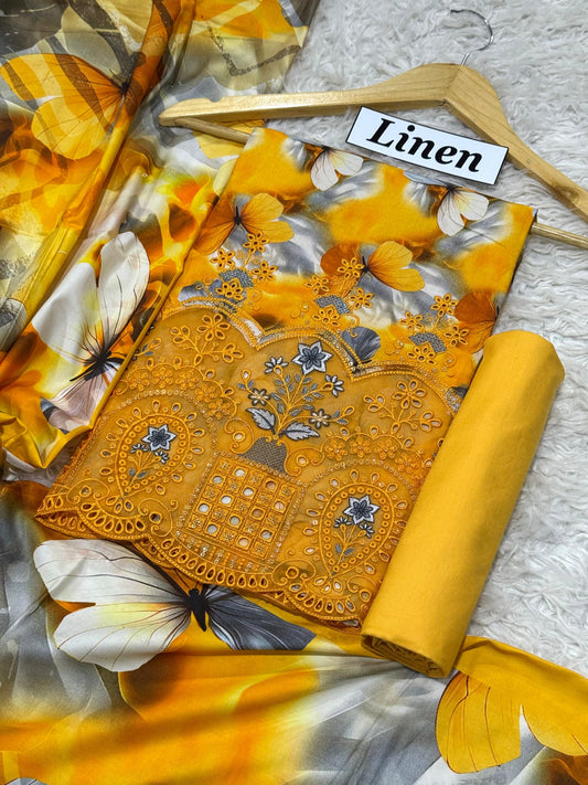 LINEN 3pc Daman Embroidered