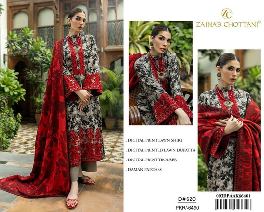 LAWN Digital Print 3pc With Patches