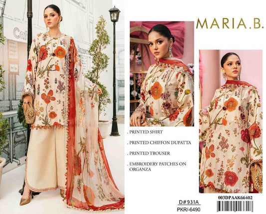 Maria B. LAWN Digital Print 3pc With Patches
