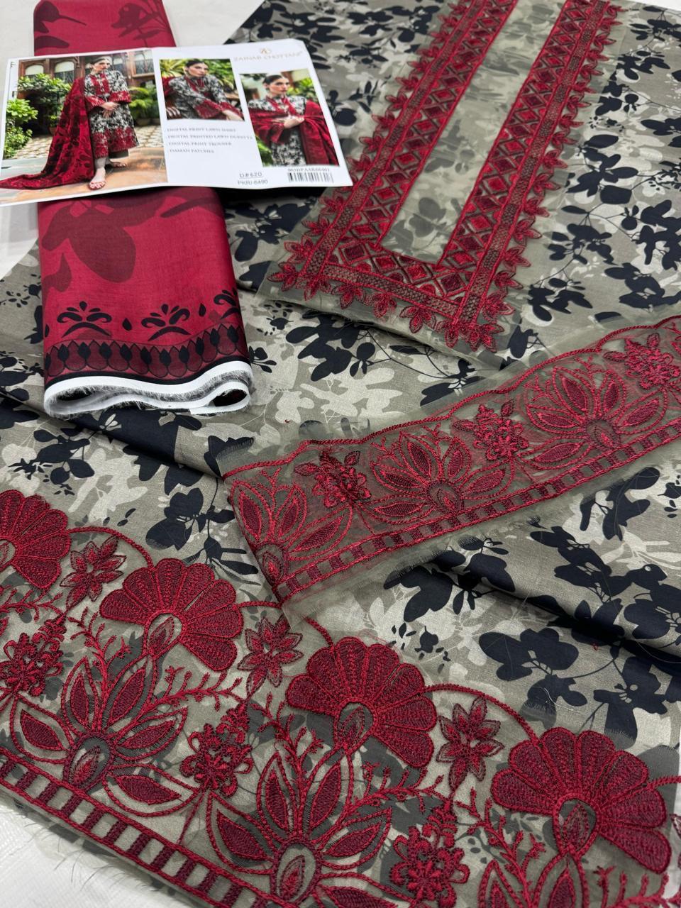 LAWN Digital Print 3pc With Patches