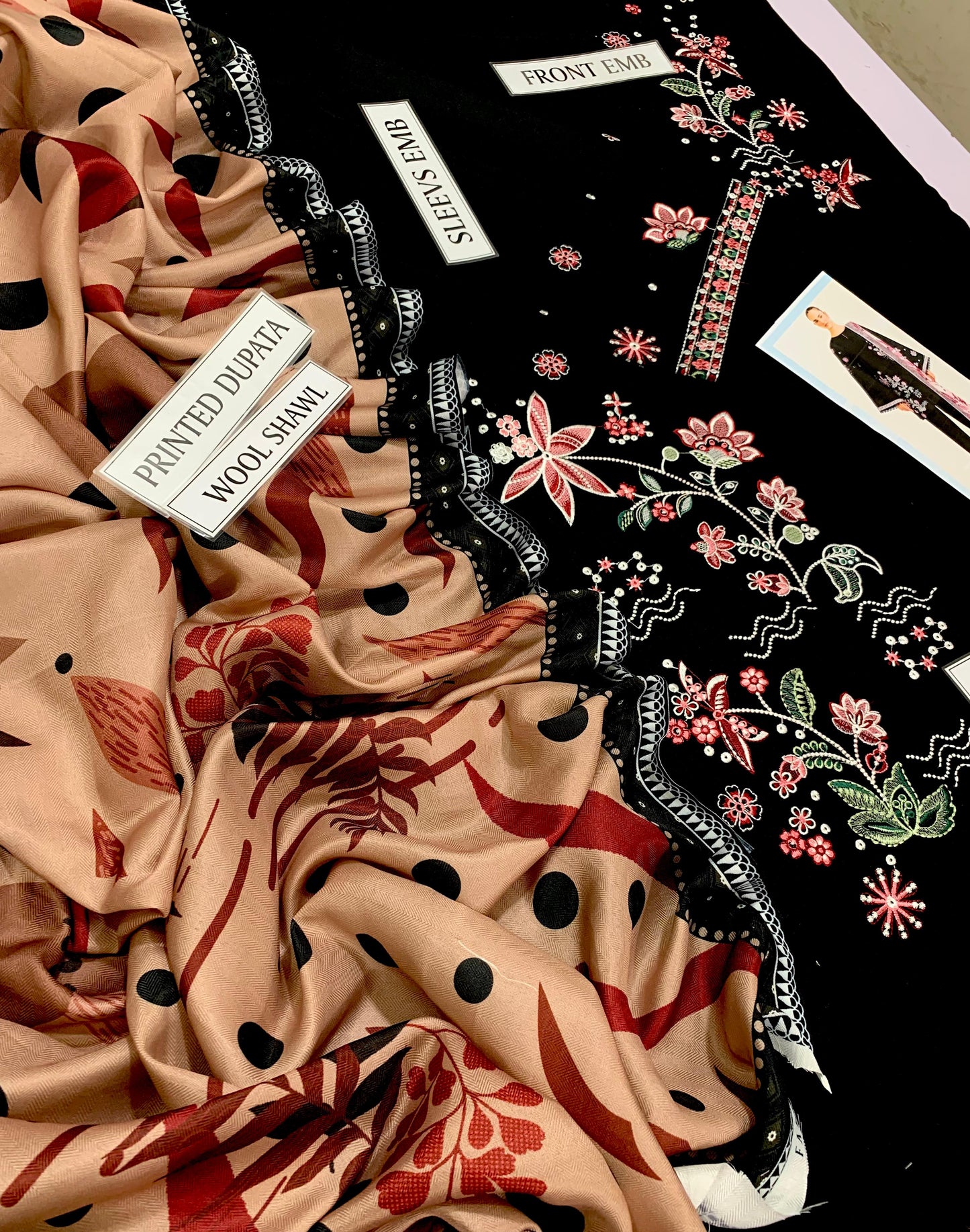 Premium Dhanak 3pc Embroidered suit.