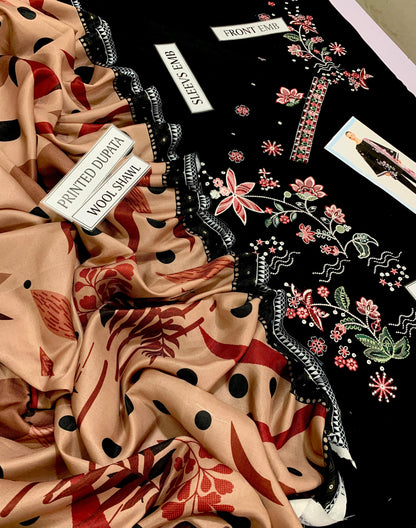 Premium Dhanak 3pc Embroidered suit.