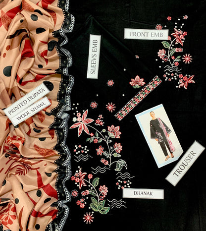 Premium Dhanak 3pc Embroidered suit.