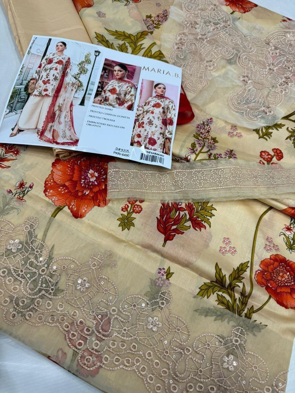 Maria B. LAWN Digital Print 3pc With Patches